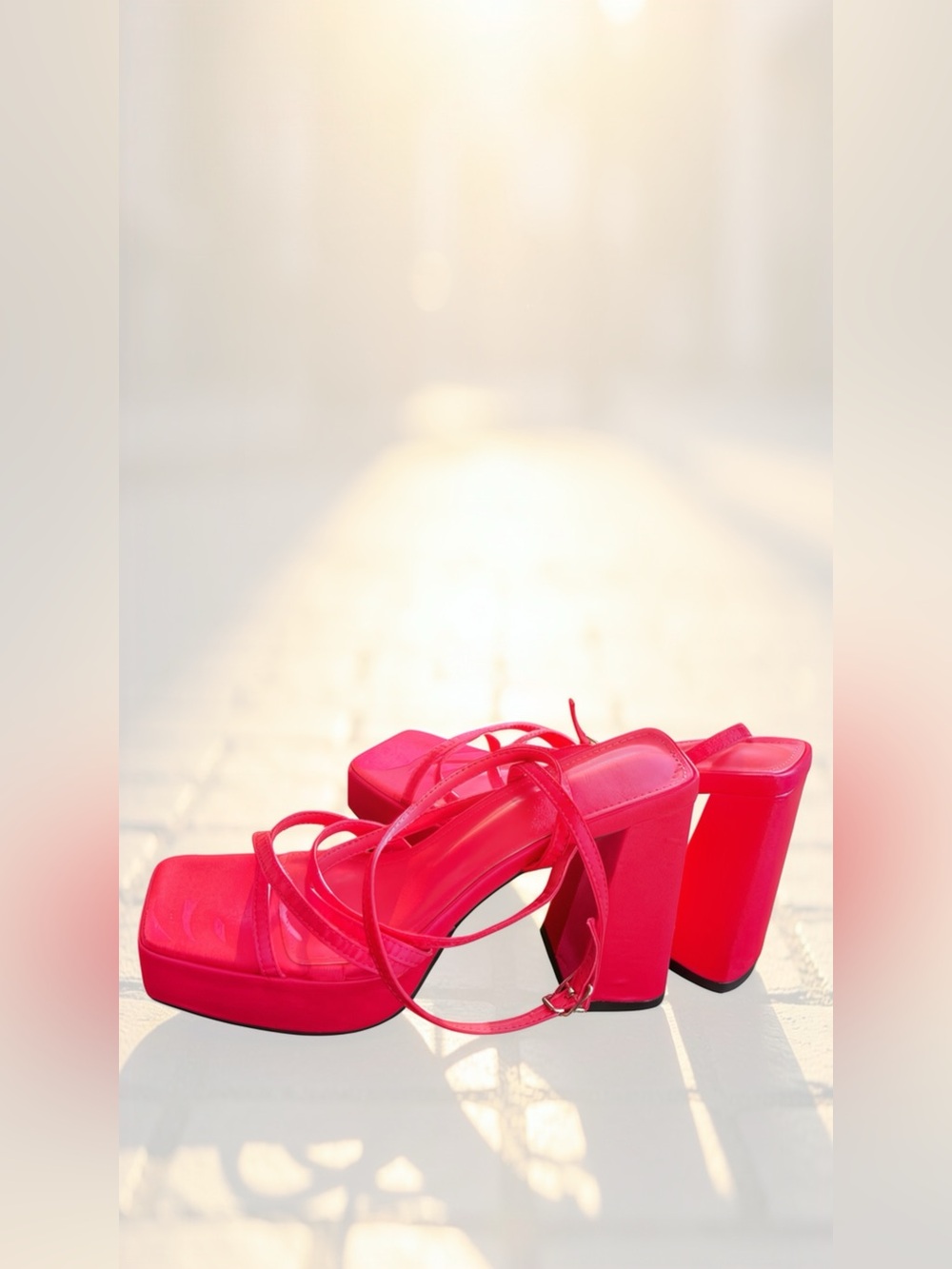 Platform Block Heel Sandals in Vibrant Pink